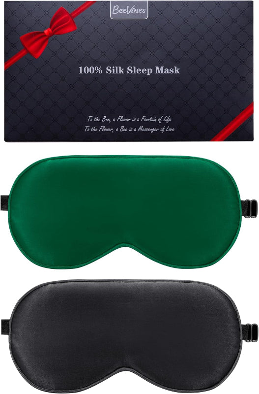 2-Pack 100% Pure Silk Sleep Masks with Adjustable Straps, Light Blocking