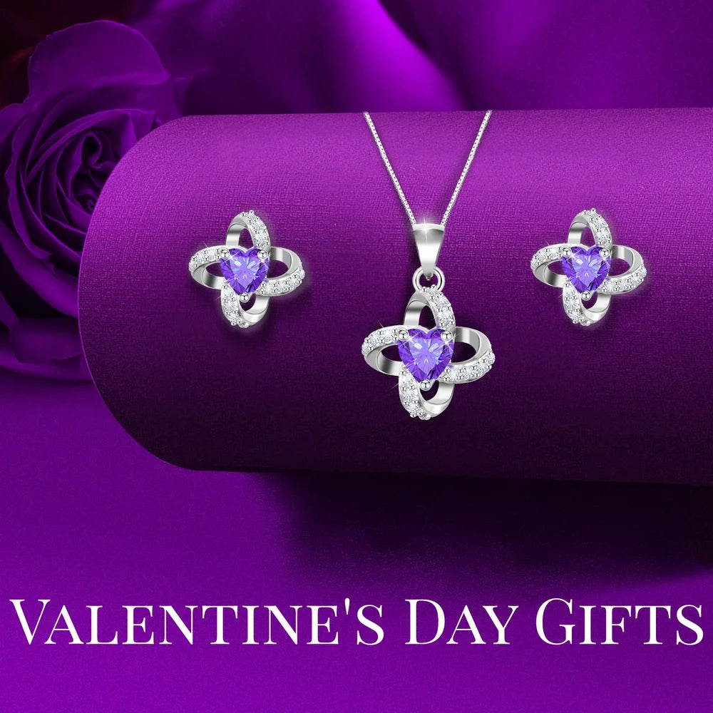 Eternal Rose with Necklace Earrings Set Birthday Gifts for Women Mom Preserved Real Flowers Mothers Day Valentines Day Gifts Anniversary Jewelry Sets for Women Grandma Wife Girlfriend Her (Purple)