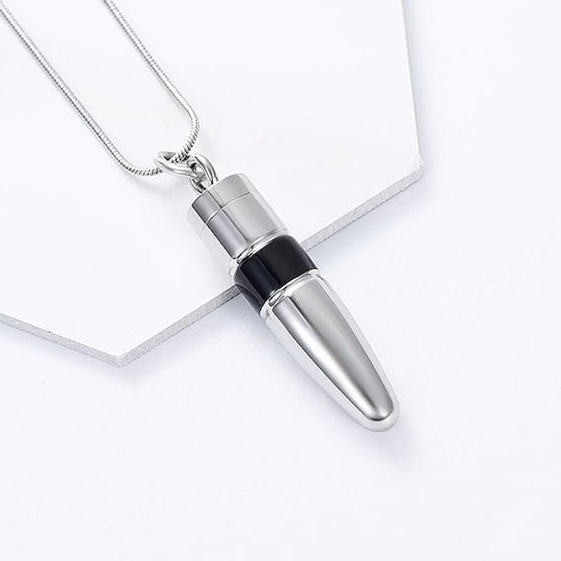 Personalized Stainless Steel Bullet Urn Necklace Keepsake Memorial Ashes Urn Necklaces for Dad Mom Forever Memorial Cremation Ash Jewelry