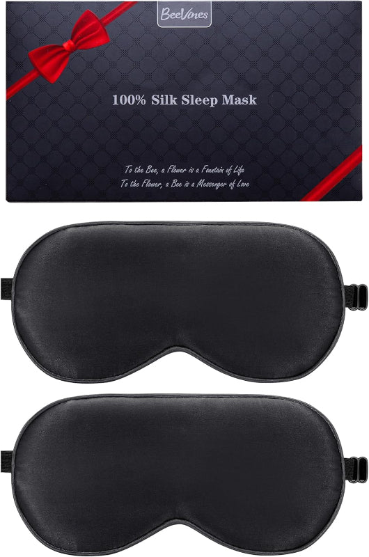 2-Pack 100% Pure Silk Sleep Masks with Adjustable Straps, Light Blocking