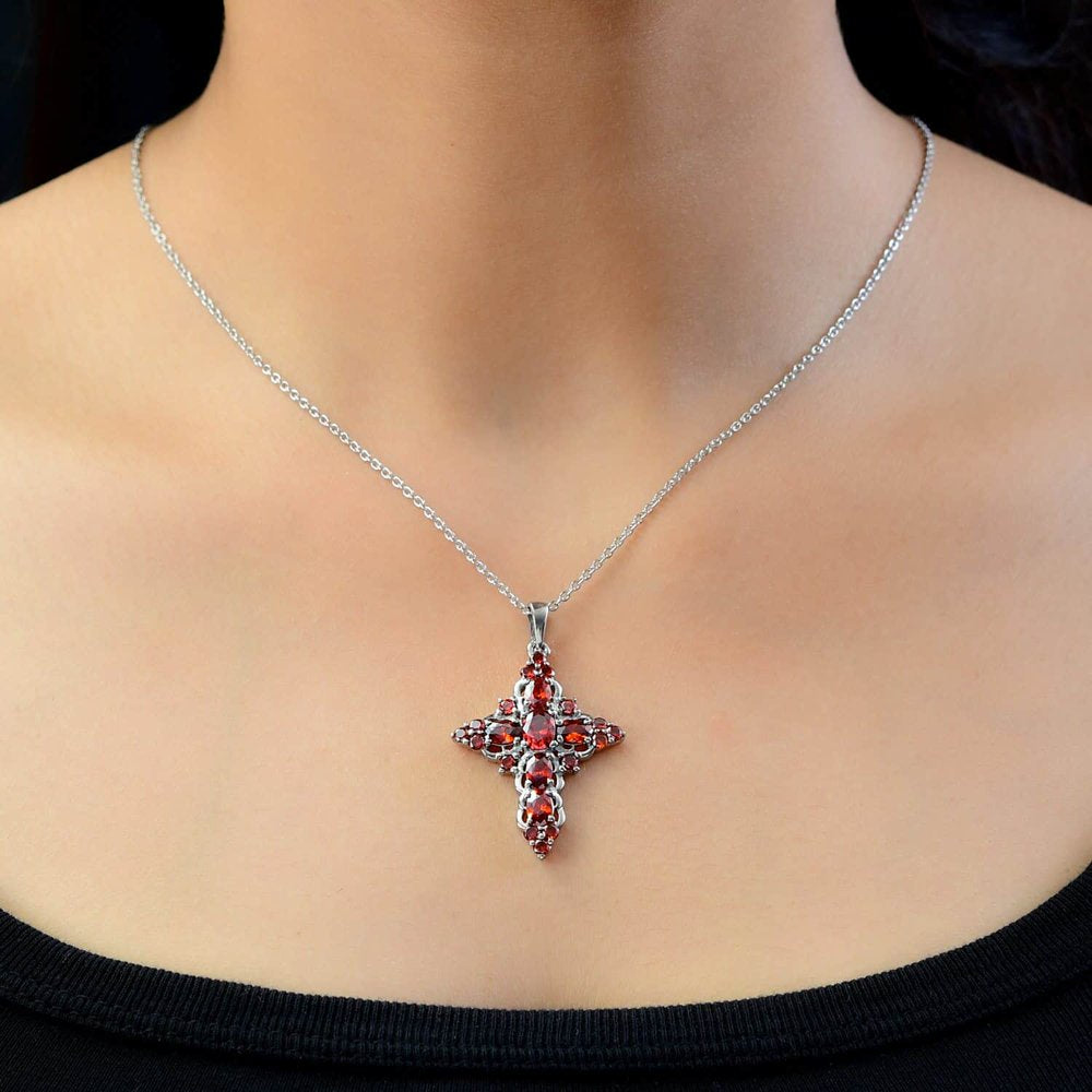 Faith Hope Love Prayer Stainless Steel White Cubic Zirconia Garnet Cross Chain Pendant Necklace in Magnetic Clasp 20" Cttw for Women Birthday Mothers Day Gifts for Mom