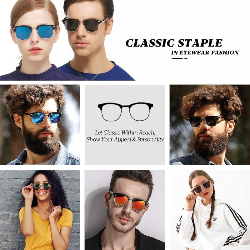 3 Pack Classic Polarized Sunglasses with 100% UV Protection - Retro Style Semi Rimless Frames