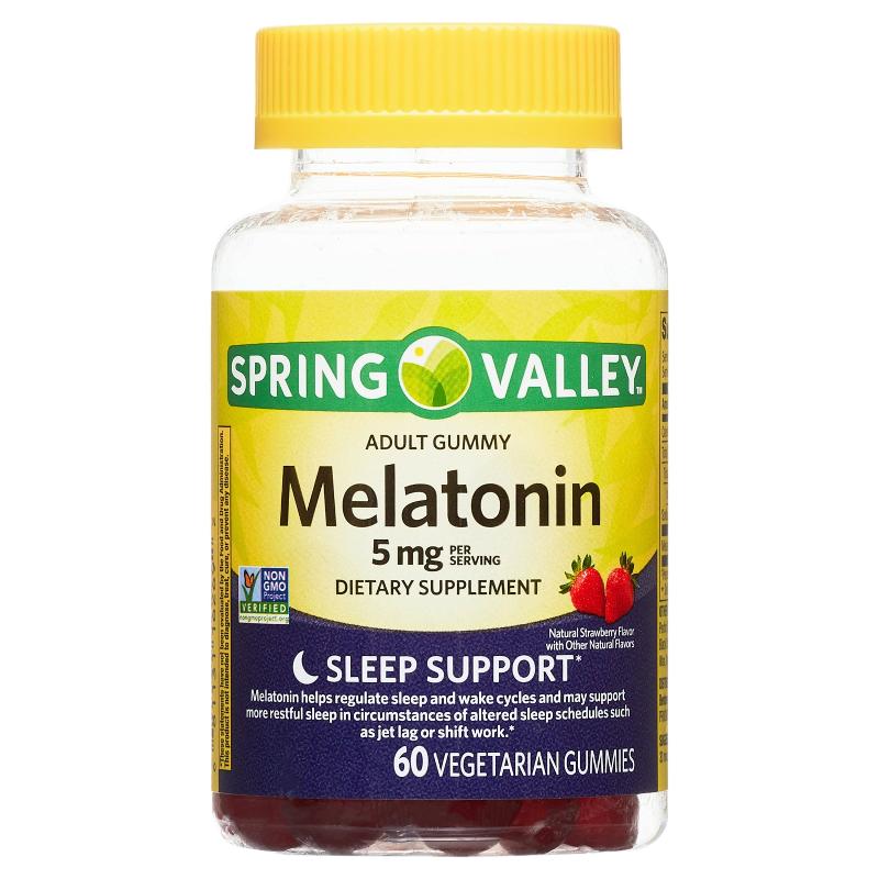 Spring Valley Melatonin Pectin Dietary Supplement Gummies, Strawberry, 5 mg