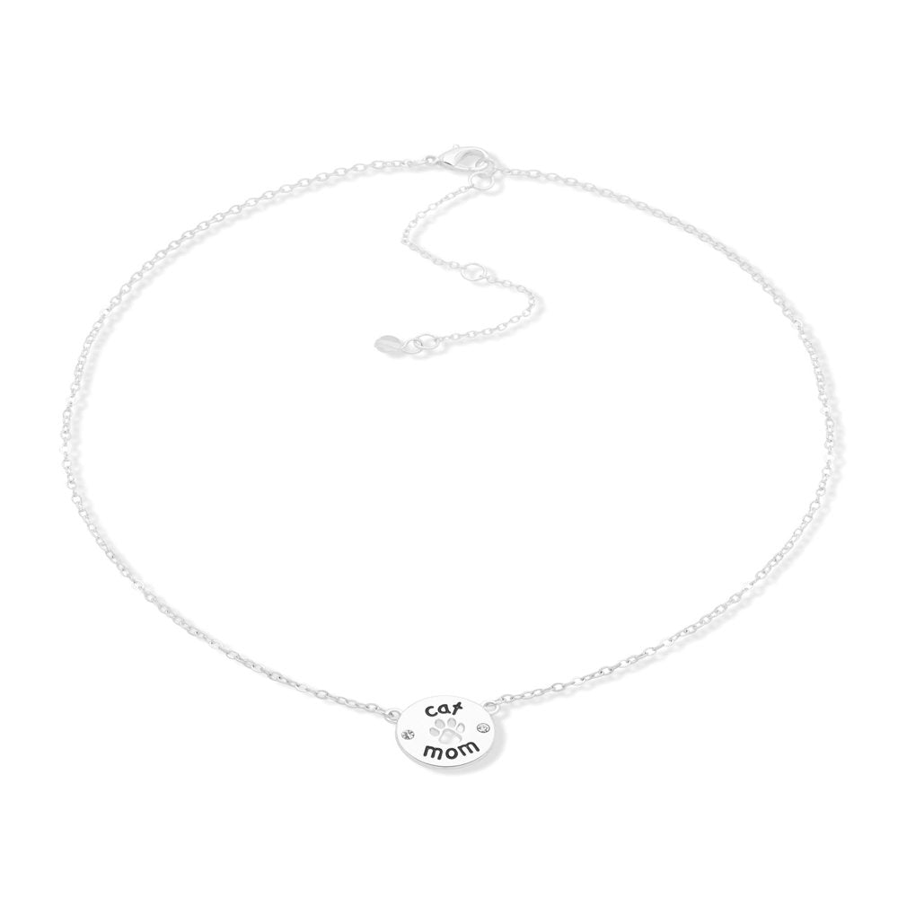 Women's Jewelry Silver Tone Cat Mom Pendant Necklace, 16" Length