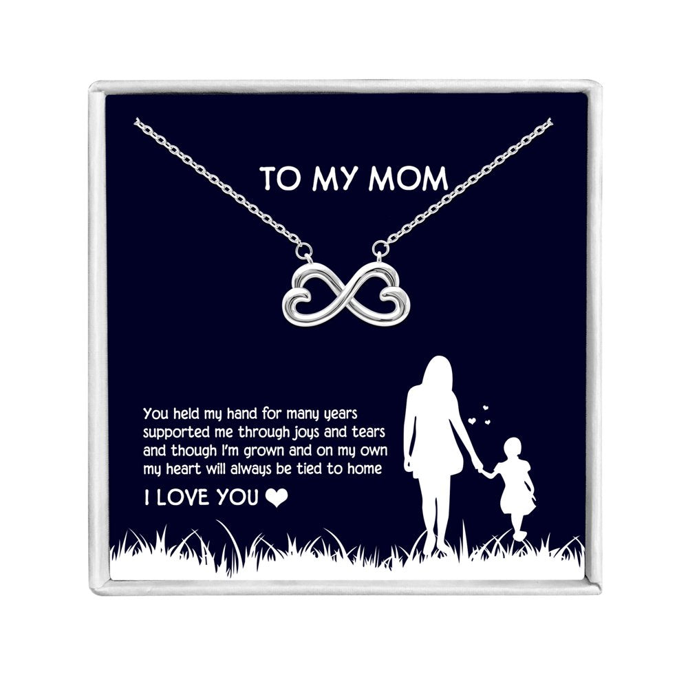 Mom Greeting Card Sterling Silver Infinity Hearts Necklace Women