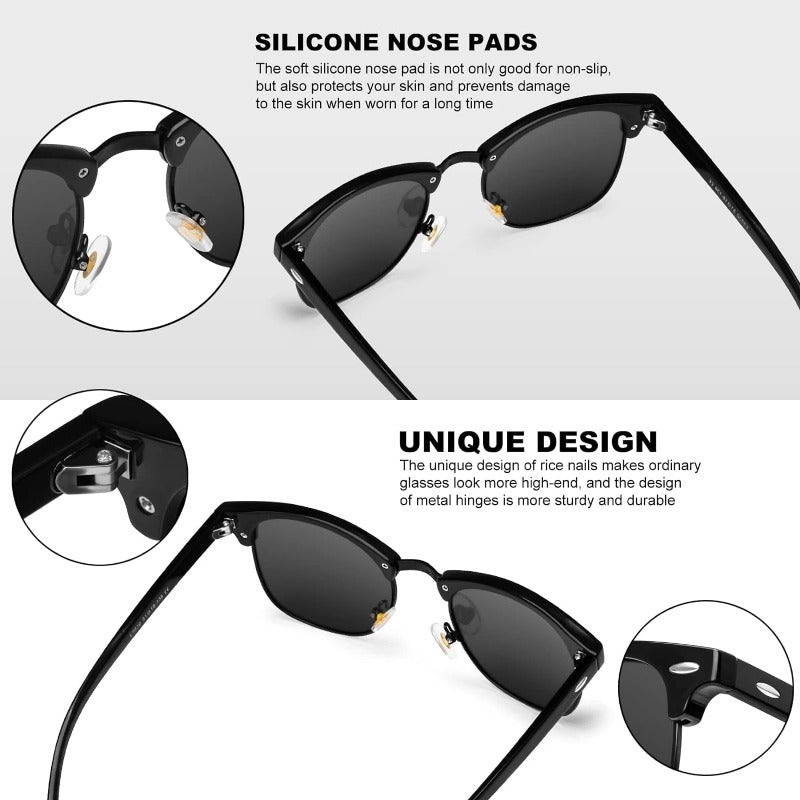 3 Pack Classic Polarized Sunglasses with 100% UV Protection - Retro Style Semi Rimless Frames