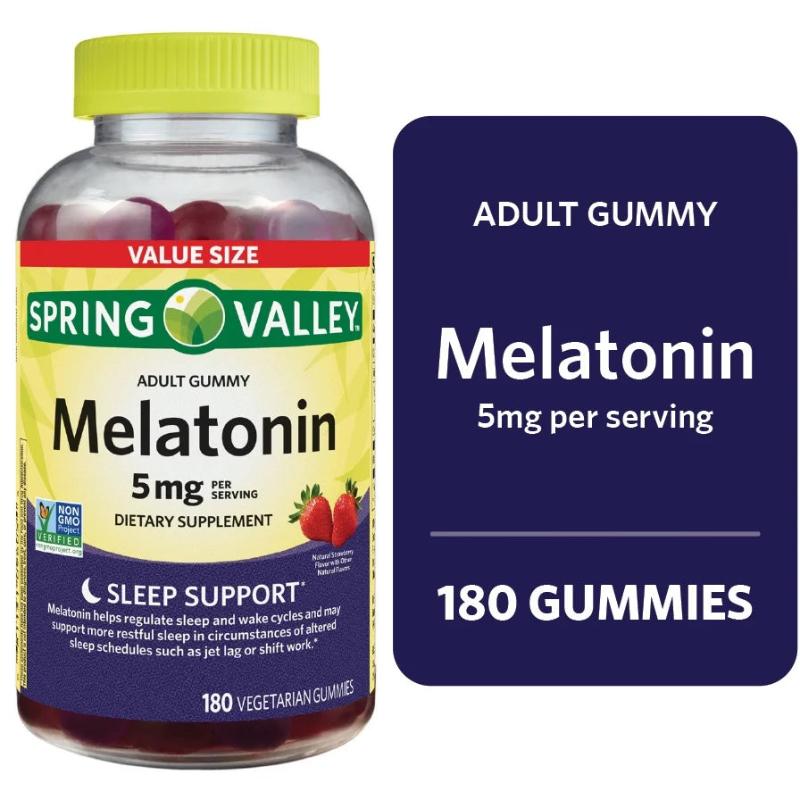 Spring Valley Melatonin Pectin Dietary Supplement Gummies, Strawberry, 5 mg