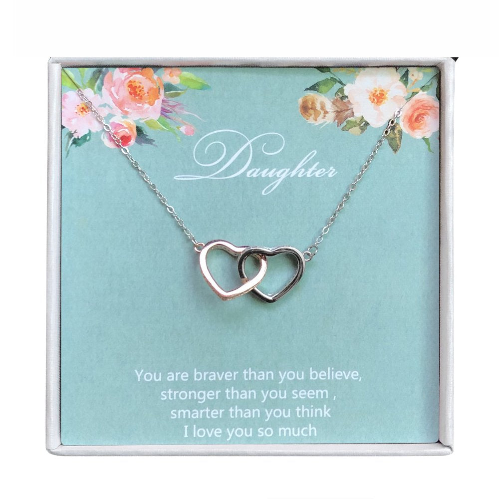 Daughter Greeting Card Sterling Silver Hearts Necklace Girls