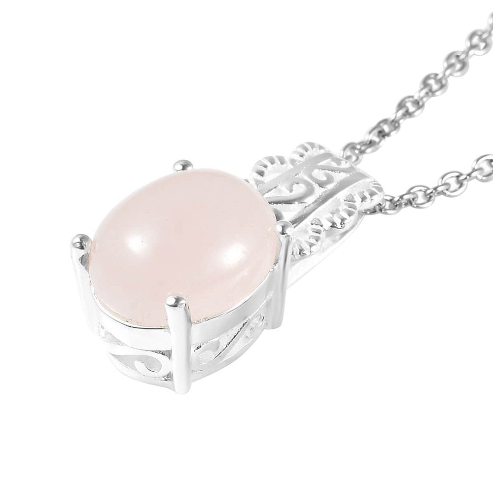 Women Rose Quartz Sterling Silver Chain Necklace Pendant 18" Ct 3.5 Pink Jewelry Birthday Mothers Day Gifts for Mom