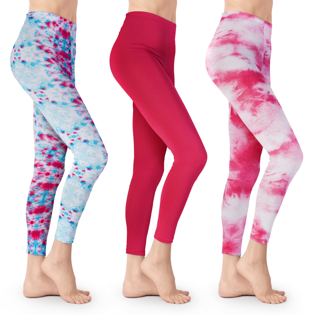 3 Pack Tie Dye Leggings - Athletic Casual Yoga Pants - 4-Way Stretch