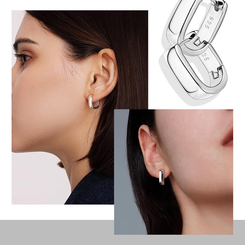 925 Sterling Silver Small Chunky Hoop Earrings for Women, Hypoallergenic Huggies