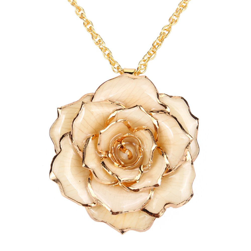 Estink Rose Flower Necklace for Mom Friend 30mm Golden Necklace Chain with 24k Gold Dipped Real Rose Pendant Gift for Women Mom Birthday Wedding Holiday Gift with Jewelry Box