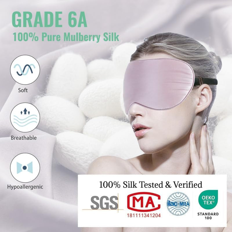 2-Pack 100% Pure Silk Sleep Masks with Adjustable Straps, Light Blocking