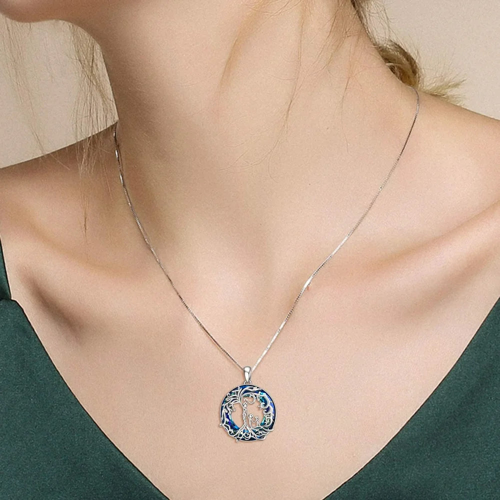 Mothers Day Gifts for Mom S925 Sterling Silver Mother and 2 Children Family Tree of Life Pendant Necklaces with Blue Crystal Jewelry Gifts for Women Mom Daughter Wife Birthday Anniversary