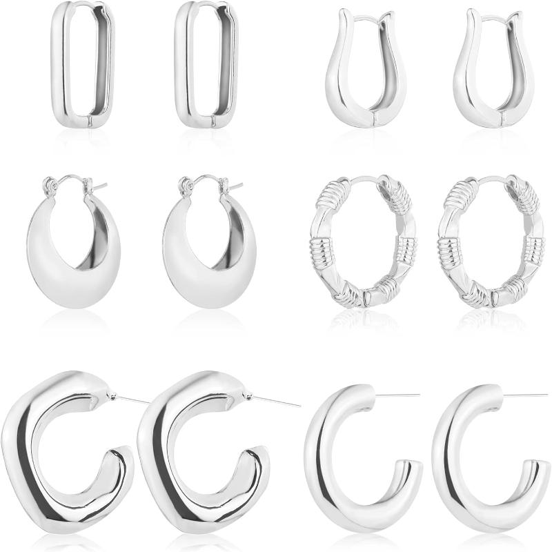 6 Pairs Hoop Earrings for Women Lightweight Chunky Hoop Earrings Multipack Hypoallergenic