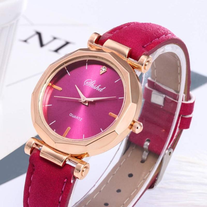 Diamond Cut Style Shaped Dial Watch with Leather Strap