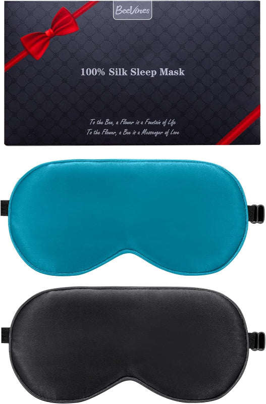 2-Pack 100% Pure Silk Sleep Masks with Adjustable Straps, Light Blocking