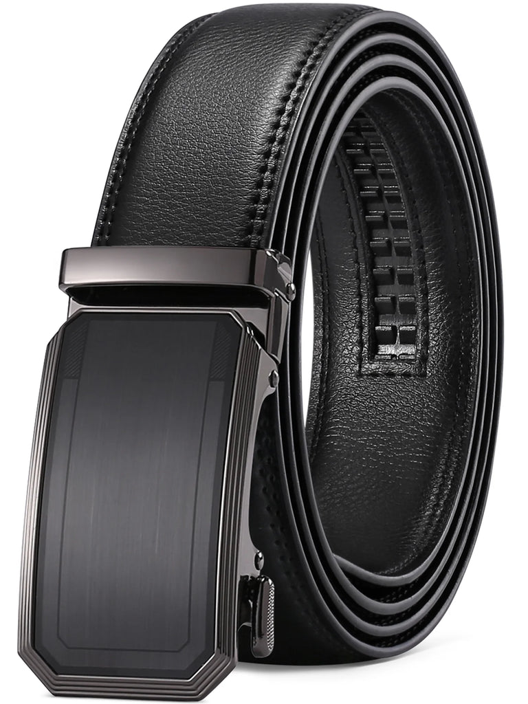 Men's Leather Belt - Automatic Ratchet Buckle Slide Belt Trim to Fit