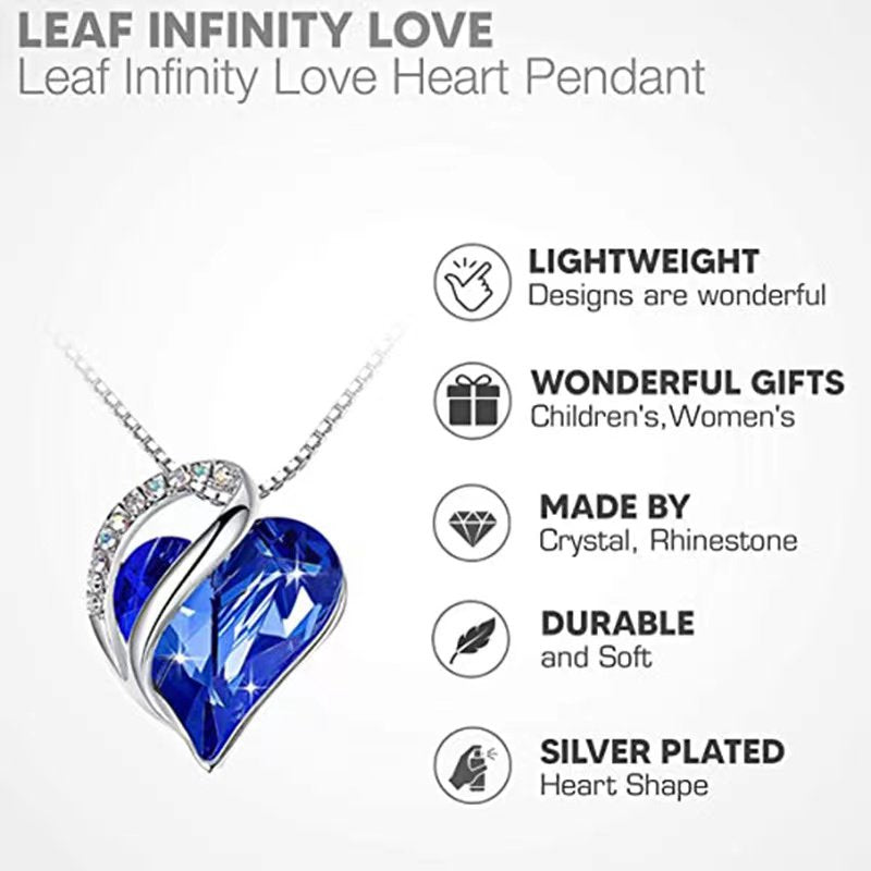 Womens Silver Plated Infinity Love Heart Pendant Necklace with Birthstone Crystals, Jewelry Gifts for Her, Anniversary Birthday Mother's Necklaces for Wife Mom