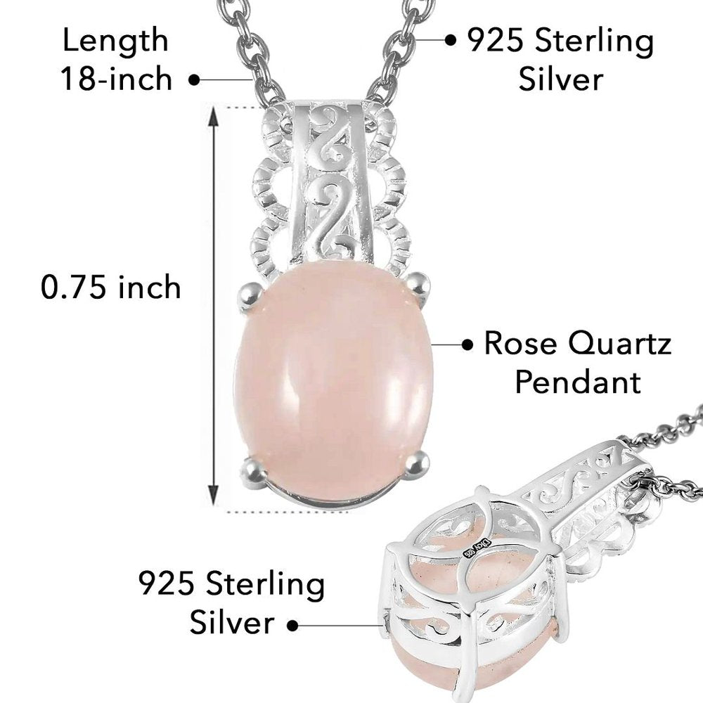 Women Rose Quartz Sterling Silver Chain Necklace Pendant 18" Ct 3.5 Pink Jewelry Birthday Mothers Day Gifts for Mom
