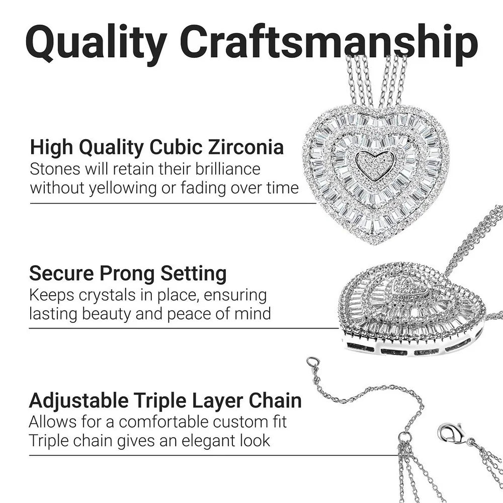 Women Cubic Zirconia Love Heart Pendant Necklace Platinum Plated Coquette Jewelry 20" Ct 4.1 Birthday Mothers Day Gifts for Mom