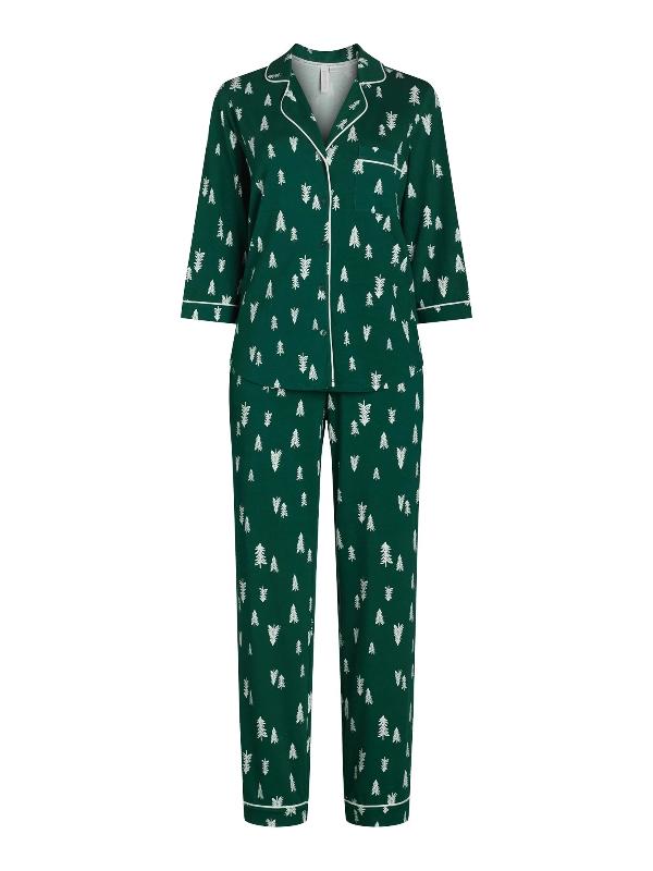 Women’s 2 Piece Pajama Set - Cotton Blend Notch Collar Top and Pants 