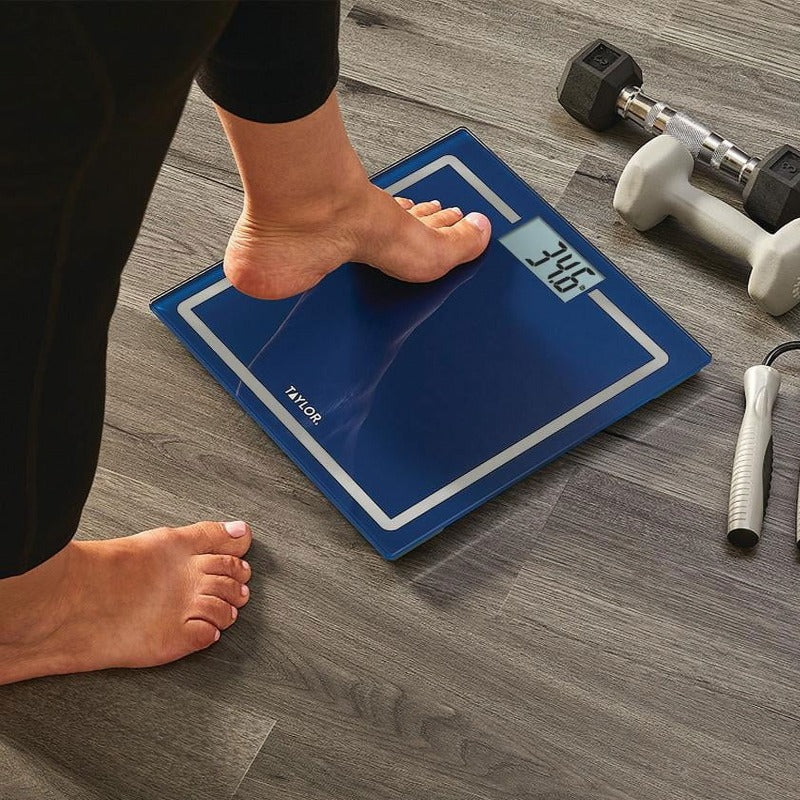 Tempered Glass Battery Operated Digital Body Weight Scale, Navy 11.8-inch x 11.8-inch 