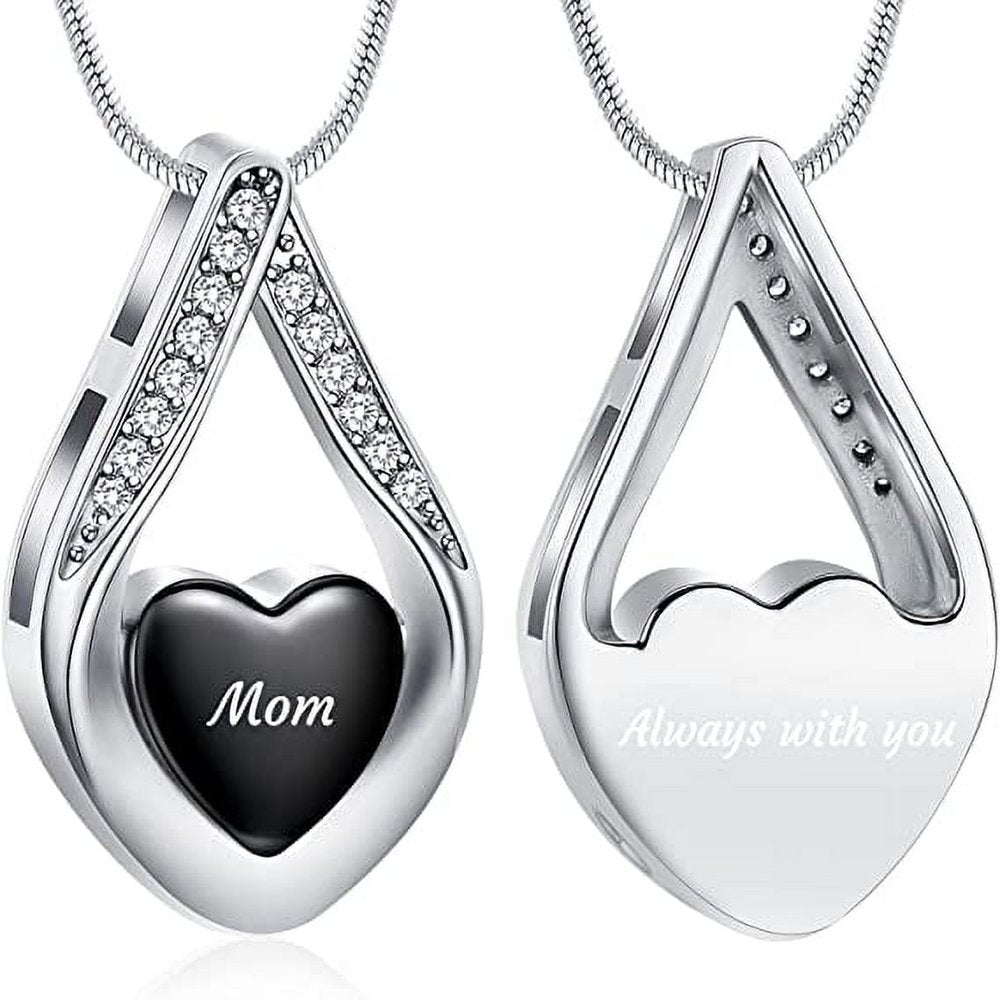 Teardrop Cremation Jewelry for Ashes -No Longer By My Side Forever in My Heart Urn Pendant Necklace for Ashes Grandma Grandpa Mom Dad Papa Nana Brother Sister
