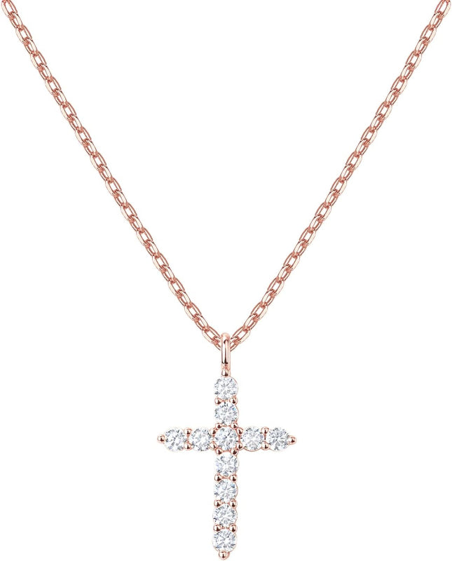 14K Gold Plated Cubic Zirconia Cross Necklace