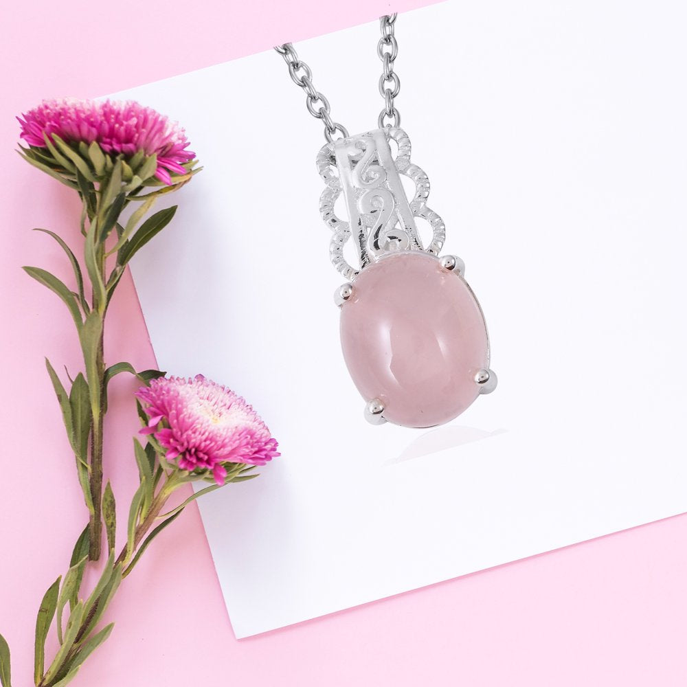Women Rose Quartz Sterling Silver Chain Necklace Pendant 18" Ct 3.5 Pink Jewelry Birthday Mothers Day Gifts for Mom