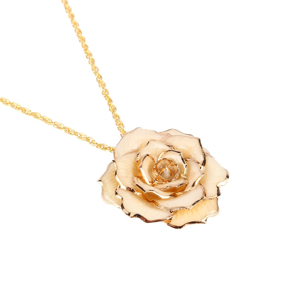 Estink Rose Flower Necklace for Mom Friend 30mm Golden Necklace Chain with 24k Gold Dipped Real Rose Pendant Gift for Women Mom Birthday Wedding Holiday Gift with Jewelry Box