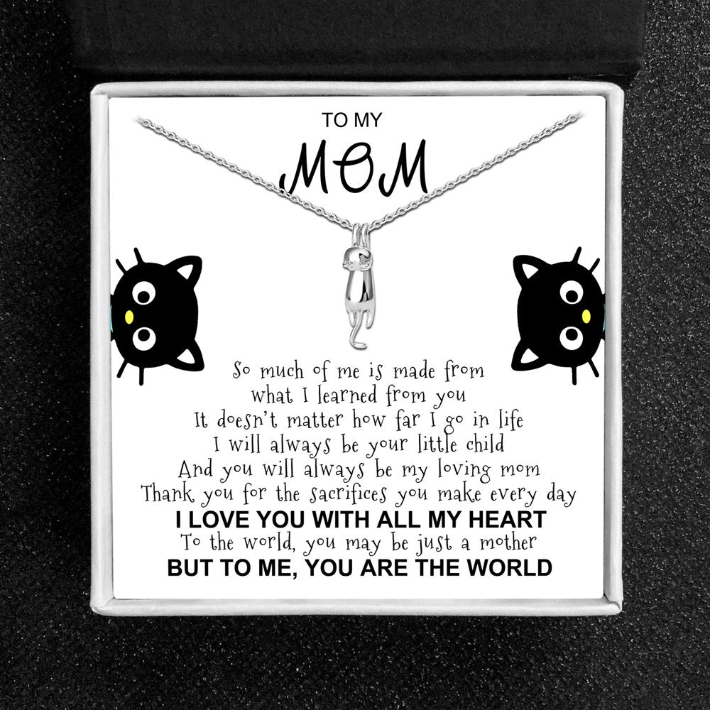 Hanging Cat Necklace Mom Greeting Card Sterling Silver Gift for Women