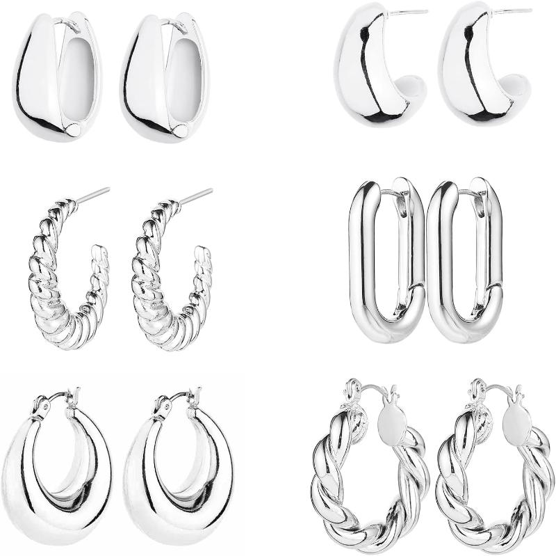 6 Pairs Hoop Earrings for Women Lightweight Chunky Hoop Earrings Multipack Hypoallergenic