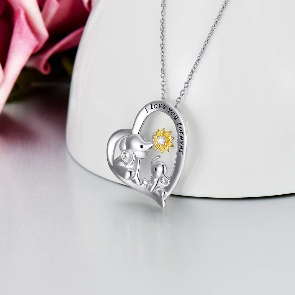 Mothers Day Gifts for Mom, Stering Silver Mom and Baby Elephant Necklaces for Women Mom Mama Nana Mothers