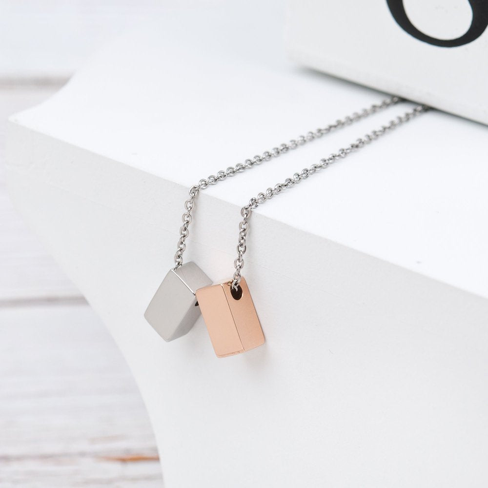 Step Mom Gift, Gift for Other Mom, Cube Necklace Jewelry Gift, Mothers Day Gift, Birthday Gift for Her,Two Cube Necklaces with Wish Card [1 Silver & 1 Rose Gold]