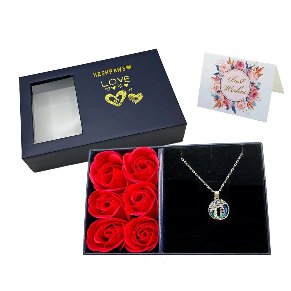 Rose Gift Box Tree of Life Necklace for Women with Initial A-Z Letter Necklace Jewelry Christmas birthday gifts