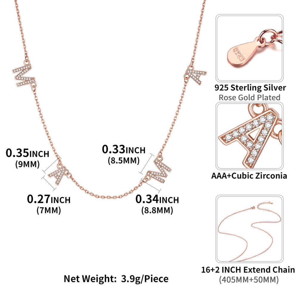 Mama Necklace 925 Sterling Silver Necklace Shiny Cubic Zirconia Letter Pendant Necklaces for Women Mom Mothers Day Gift - Rose Gold