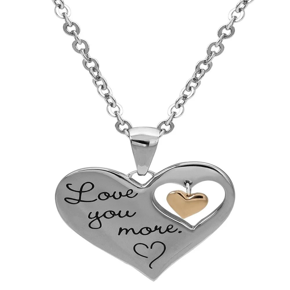 Stainless Steel "I Love You More" Dangle Heart Pendant, 18