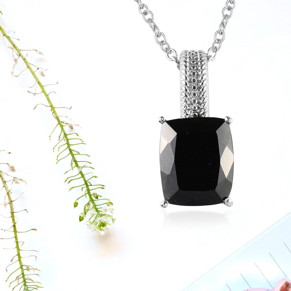 Black Tourmaline Necklace - Stainless Steel Pendant Necklace with a Solitaire Gemstone for Women - October Birthstone Jewelry - 20" Necklace Length Birthday Mothers Day Gifts for Mom