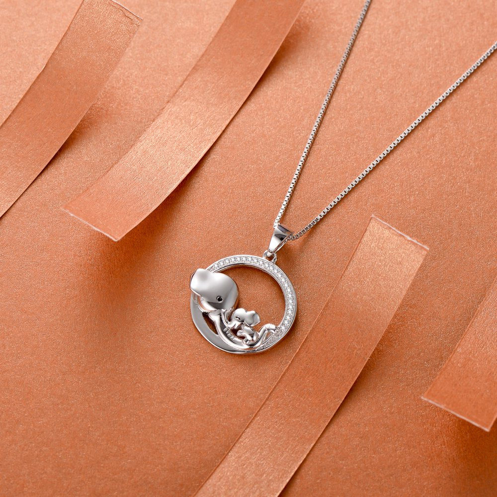 Mothers Day Gifts for Mom, Stering Silver Mom and Baby Elephant Necklaces for Women Mom Mama Nana Mothers