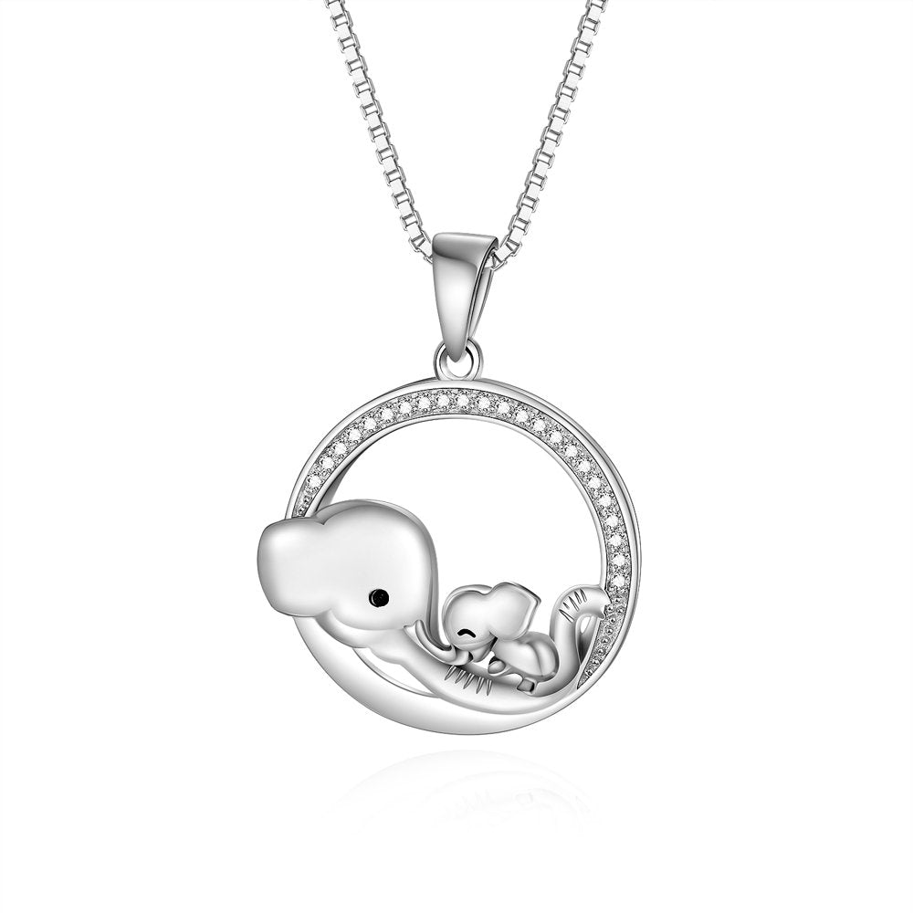 Mothers Day Gifts for Mom, Stering Silver Mom and Baby Elephant Necklaces for Women Mom Mama Nana Mothers