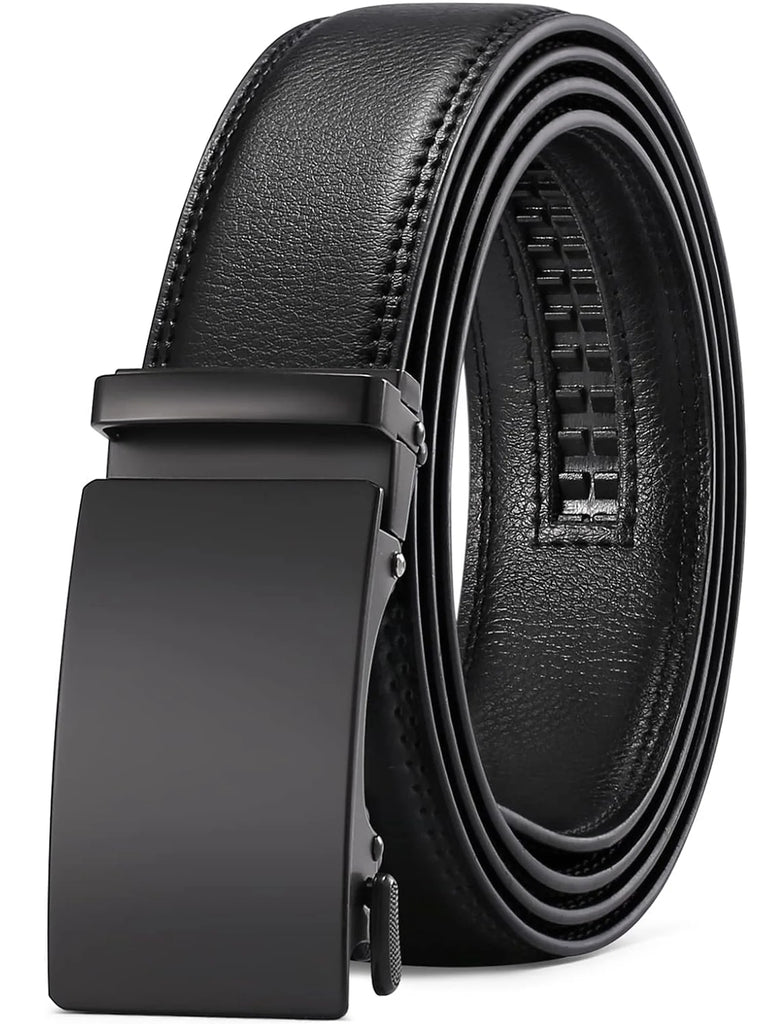 Men's Leather Belt - Automatic Ratchet Buckle Slide Belt Trim to Fit