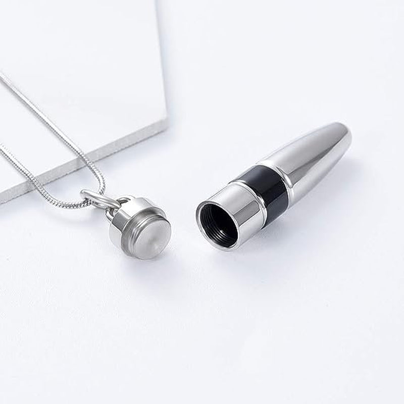 Personalized Stainless Steel Bullet Urn Necklace Keepsake Memorial Ashes Urn Necklaces for Dad Mom Forever Memorial Cremation Ash Jewelry