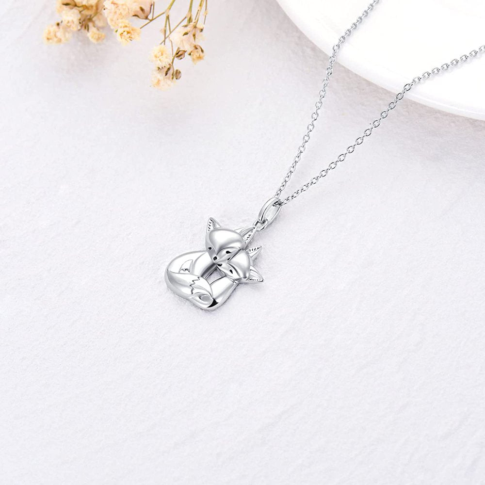 Tiny Animal Fox Pendant Necklace For Women, Sterling Silver Fox Pendant Necklace Jewelry Gifts for Women Girls Mother Daughter Girlfriend Mothers Day Christmas Gifts