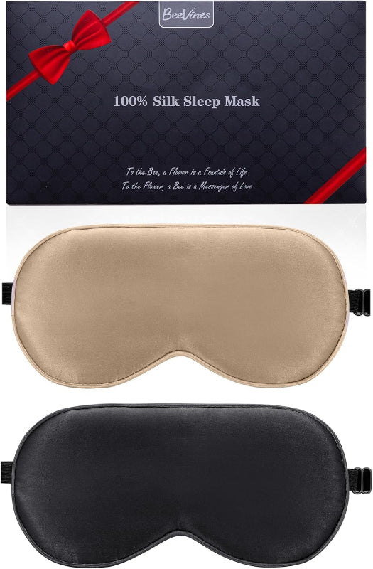 2-Pack 100% Pure Silk Sleep Masks with Adjustable Straps, Light Blocking