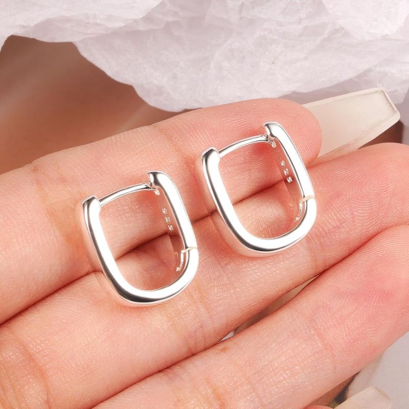 925 Sterling Silver Small Chunky Hoop Earrings for Women, Hypoallergenic Huggies