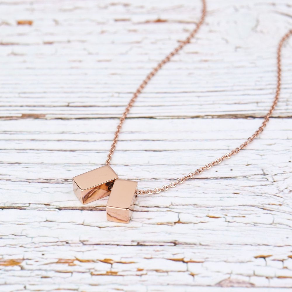 Step Mom Gift, Gift for Other Mom, Cube Necklace Jewelry Gift, Mothers Day Gift, Birthday Gift for Her,Two Cube Necklaces with Wish Card -[Rose Gold]