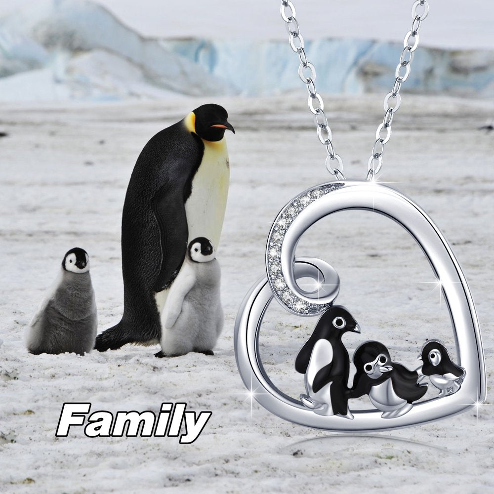 Penguin Necklace for Women Girl 925 Sterling Silver Cute Animal Mom Necklace Mama Penguin Pendant Necklace Family Jewelry Gifts for Mother's Day