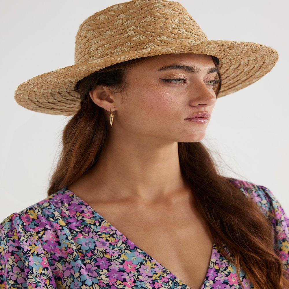 Women's Grecian Weave Straw Fedora Hat, Beige