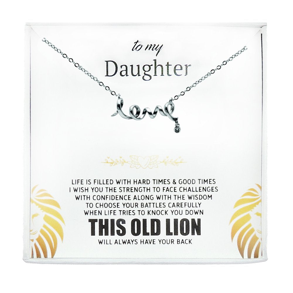 Daughter Love Script Necklace Greeting Card Boxed, Sterling Silver